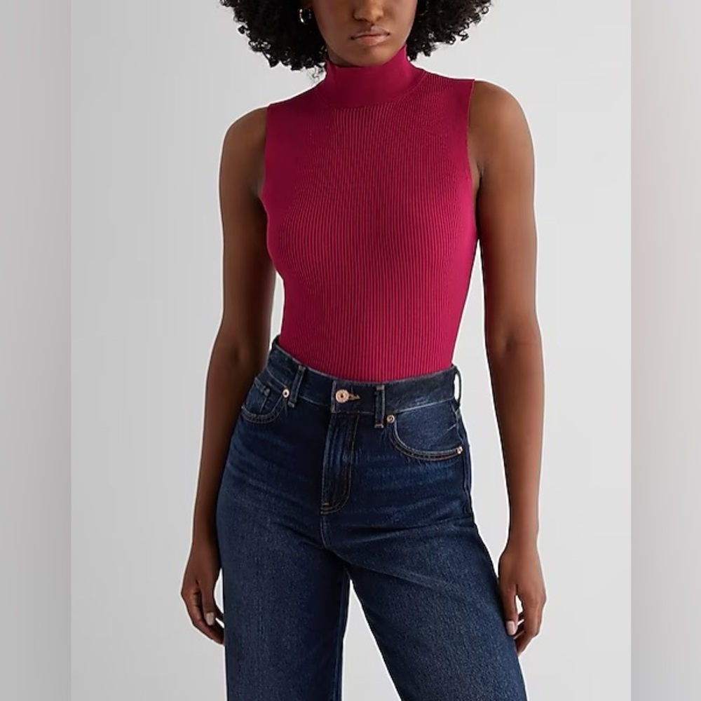 NWT Express Silky Soft Fitted Ribbed Mock Neck Sweater Tank